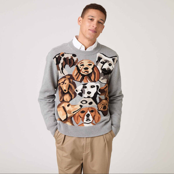 Rowing Blazers Men's Cotton Pile Of Dogs Sweater Heather Grey