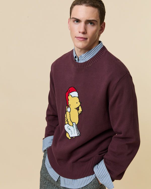 Rowing Blazers Men's Cotton Santa Pooh Sweater Burgundy