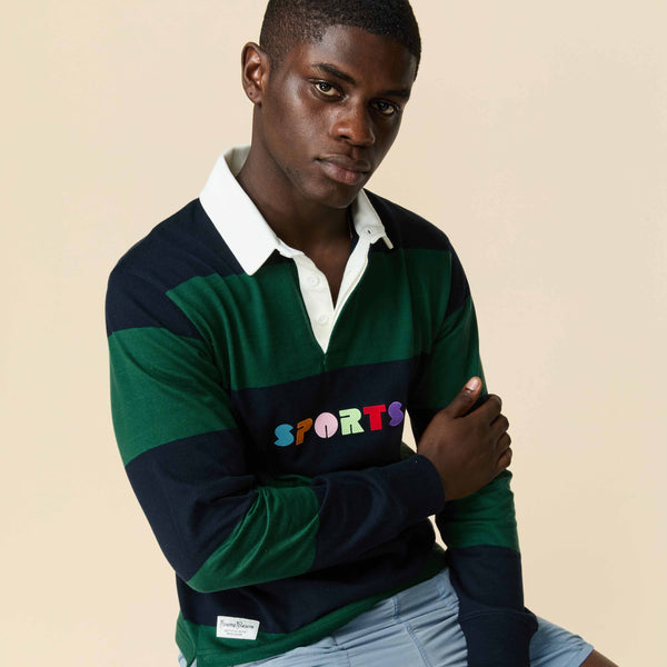 Rowing Blazers Men's Cotton Striped Sports Retro Rugby Navy Block Stripe