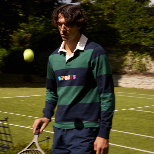 Rowing Blazers Men's Cotton Striped Sports Retro Rugby Navy Block Stripe