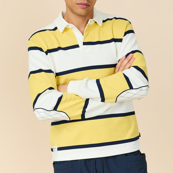Rowing Blazers Men's Cotton Tide Stripe Elbow Patch Rugby Yellow Stripe