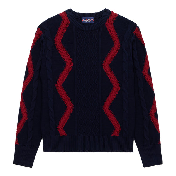 rowing blazers Men's Cotton Zig Zag Cableknit Sweater Navy