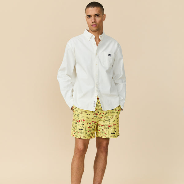 Rowing Blazers Men's Flat Front Cotton Linen Shorts NYC Map Print