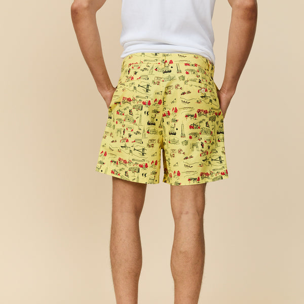 Rowing Blazers Men's Flat Front Cotton Linen Shorts NYC Map Print