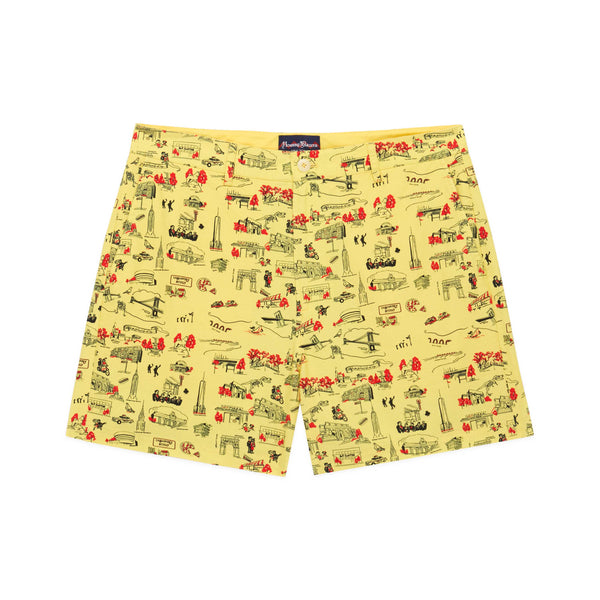 rowing blazers Men's Flat Front Cotton Linen Shorts NYC Map Print