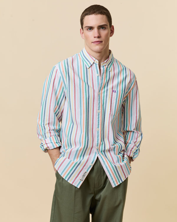 Rowing Blazers Men's Long Sleeve Classic Fit Stripe Oxford Shirt Candy Stripe