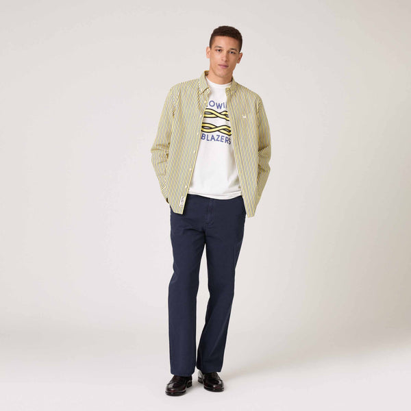 Rowing Blazers Men's Long Sleeve Classic Fit Stripe Poplin Shirt Yellow Vertical Stripe