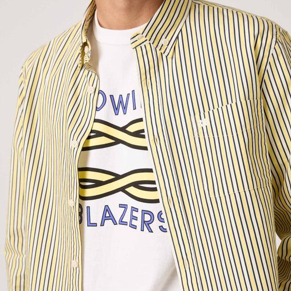 Rowing Blazers Men's Long Sleeve Classic Fit Stripe Poplin Shirt Yellow Vertical Stripe