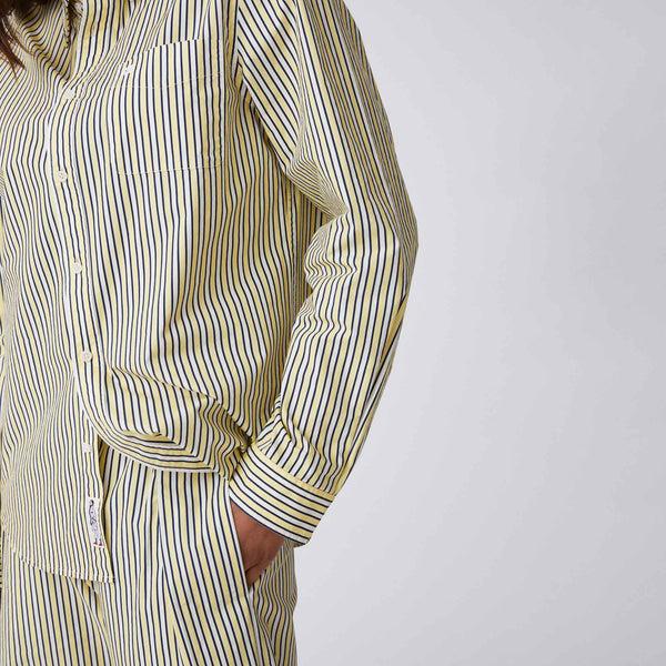 Rowing Blazers Men's Long Sleeve Classic Fit Stripe Poplin Shirt Yellow Vertical Stripe