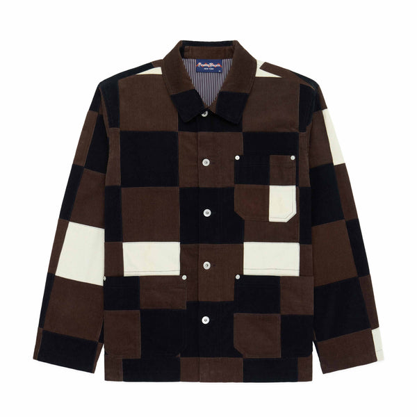 rowing blazers Men's Patchwork Corduroy Chore Jacket Brown Patchwork