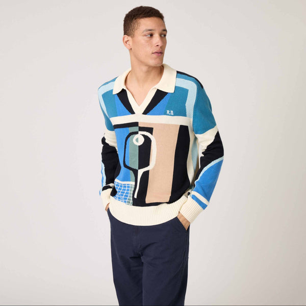 Rowing Blazers Men's Pickleball Sweater Blue Brown Multicolor