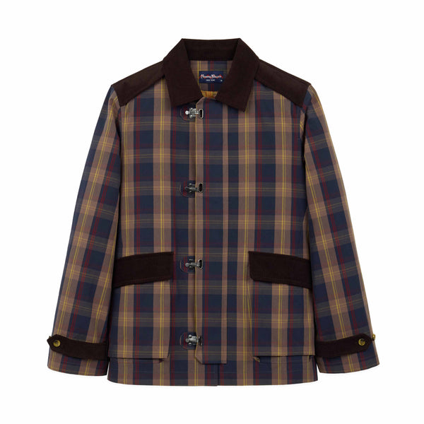 rowing blazers Men's Plaid Oilcloth Coat Dark Brown