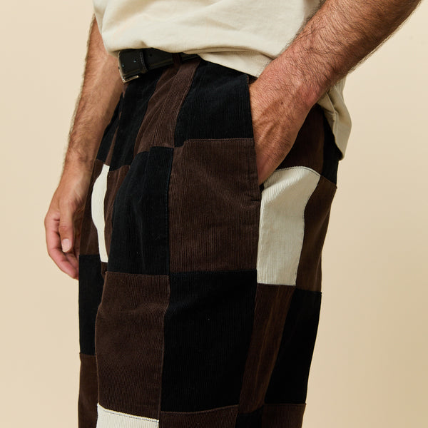 Rowing Blazers Men's Pleated Patchwork Corduroy Pant Brown Patchwork