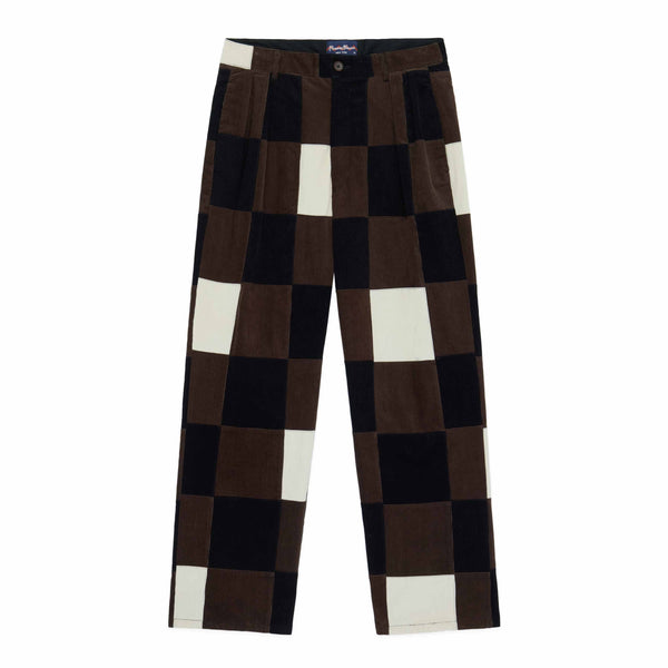 rowing blazers Men's Pleated Patchwork Corduroy Pant Brown Patchwork