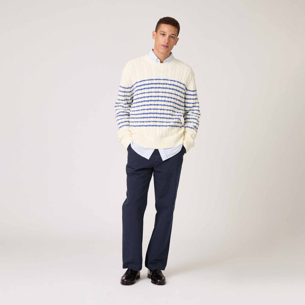 Rowing Blazers Men's Striped Cableknit Sweater Ivory Blue Stripe