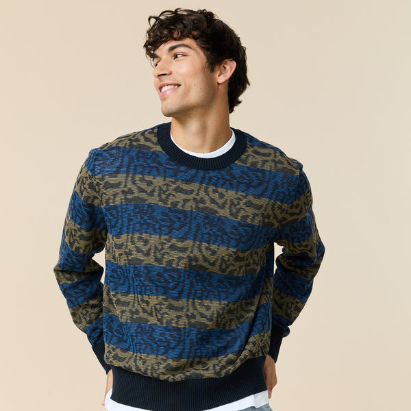 Rowing Blazers Men's Tonal Striped Sweater Blue Black Tonal Stripe