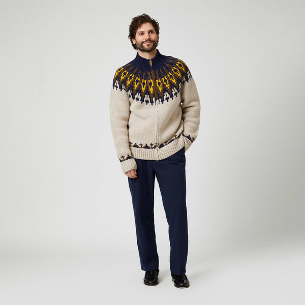 Rowing Blazers Men's Wool Fairisle Zip Up Jacket Oatmeal
