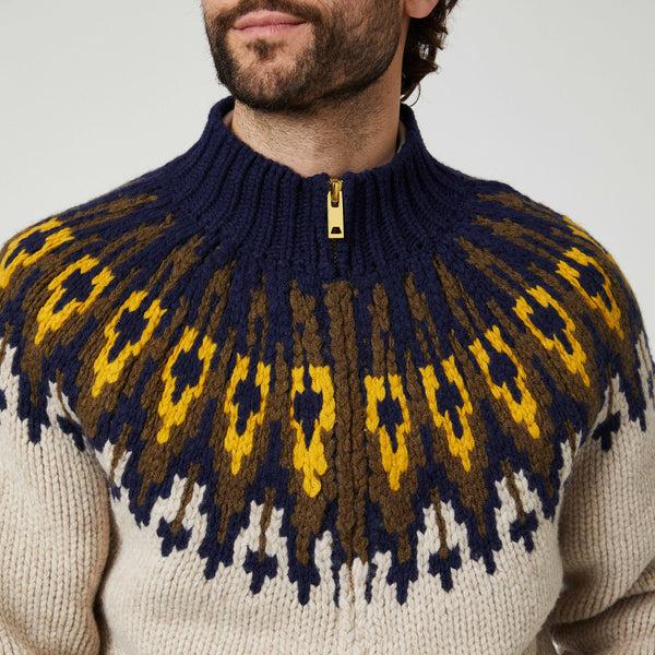 Rowing Blazers Men's Wool Fairisle Zip Up Jacket Oatmeal