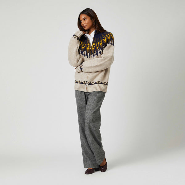 Rowing Blazers Men's Wool Fairisle Zip Up Jacket Oatmeal