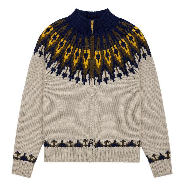 rowing blazers Men's Wool Fairisle Zip Up Jacket Oatmeal