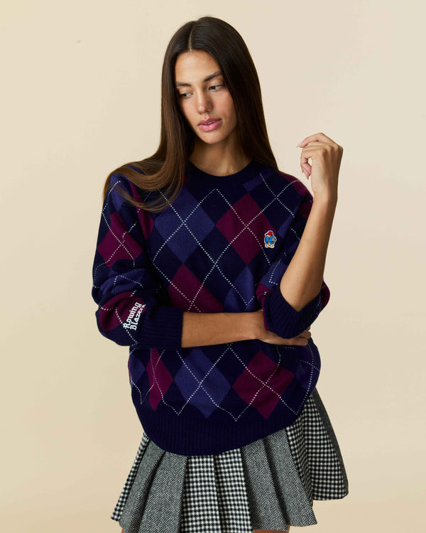 Rowing Blazers Paddington Cashmere Argyle Sweater Navy And Maroon Argyle