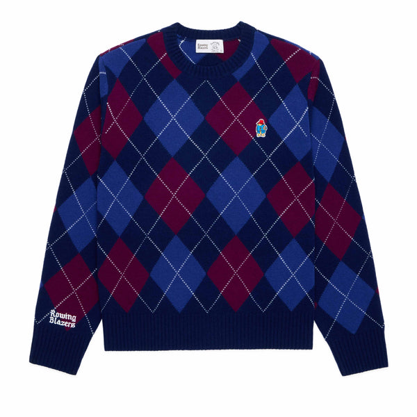 rowing blazers Paddington Cashmere Argyle Sweater Navy and Maroon Argyle