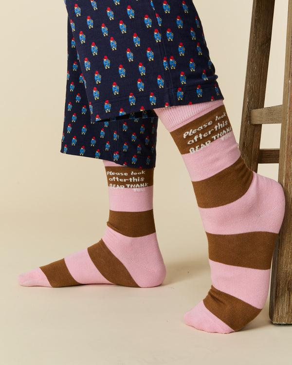 Rowing Blazers Paddington Striped Socks Pink Brown Stripe