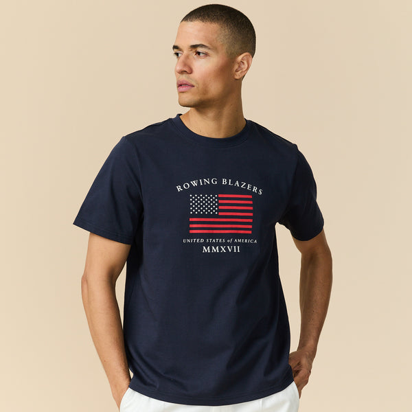 Rowing Blazers Men's Cotton Flag T-Shirt Navy