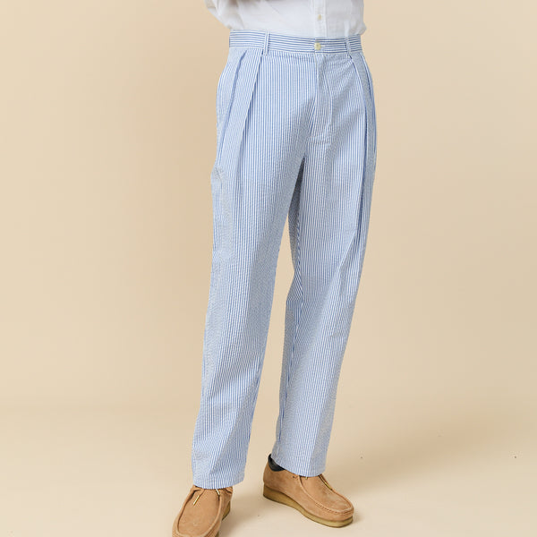 Rowing Blazers Men's Pleated Seersucker Pant Blue