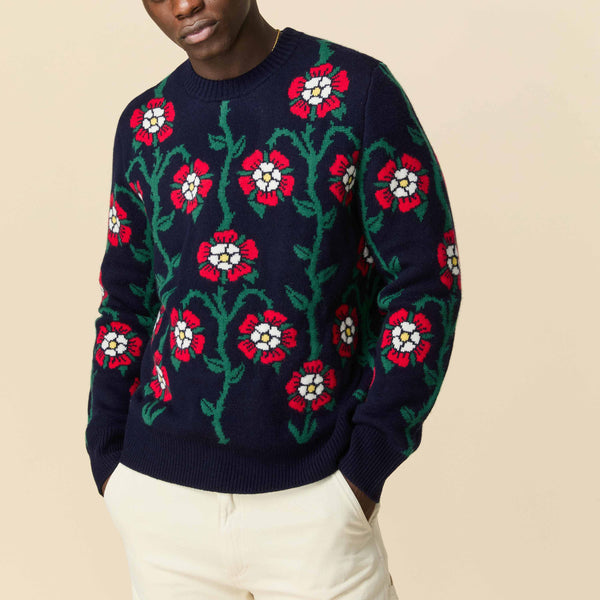 Rowing Blazers Men's Roses Sweater Navy Multi