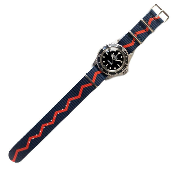 rowing blazers Watch Strap in Navy and Red Zig Zag