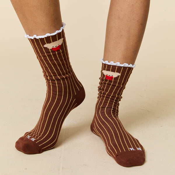 Rowing Blazers Women's Bear Striped Socks Brown
