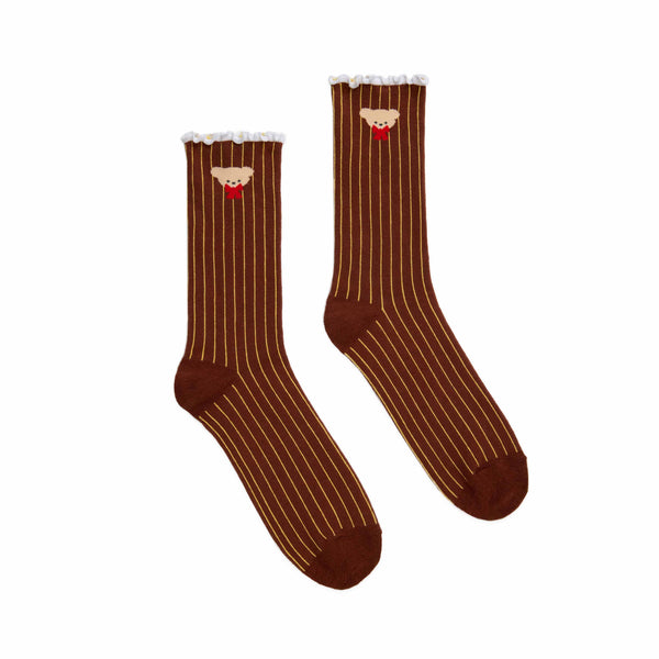 rowing blazers Women's Bear Striped Socks Brown