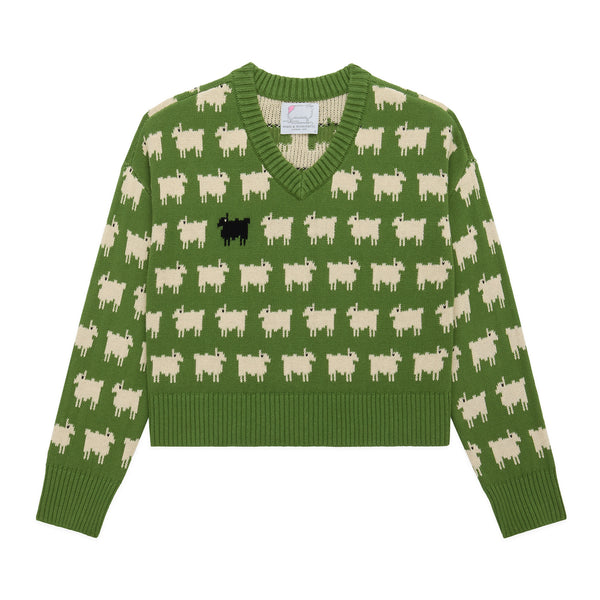 rowing blazers Warm & Wonderful Women's "Diana Edition" Cotton Linen V-Neck Sheep Sweater Green