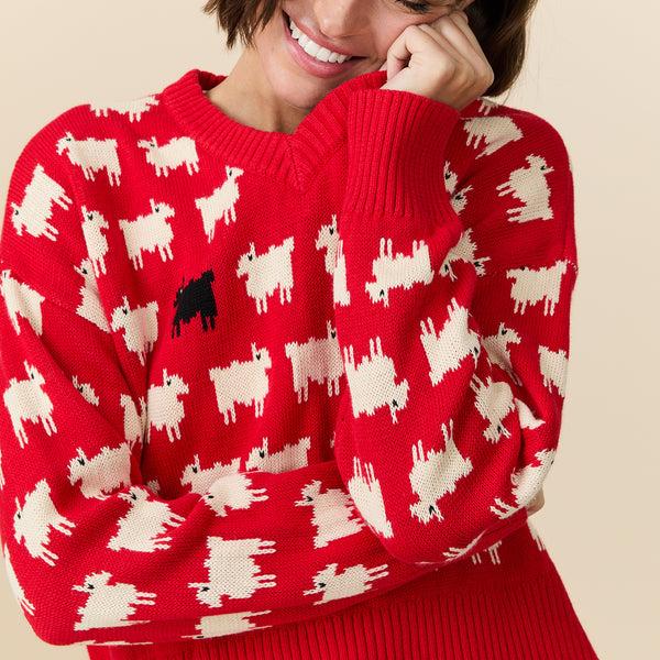 Rowing Blazers Warm & Wonderful Women's "Diana Edition" Cotton Linen V-Neck Sheep Sweater Red