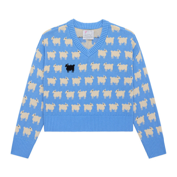 rowing blazers Warm & Wonderful Women's "Diana Edition" Cotton Linen V-Neck Sheep Sweater Blue