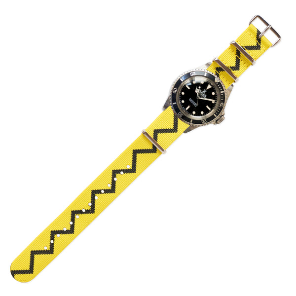 rowing blazers Watch Strap in Yellow and Black Zig-Zag