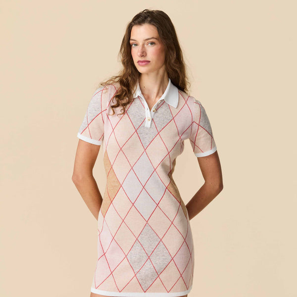 Rowing Blazers Women's Argyle Sweater Dress Camel Argyle
