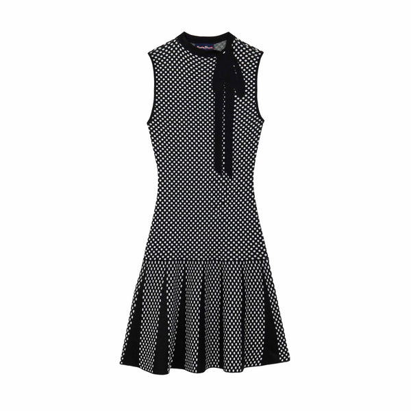 rowing blazers Women's Bow Neck Drop Waist Dress Black Polka Dot
