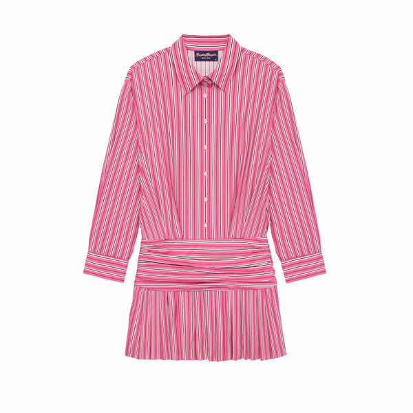 Rowing Blazers Women's Button Down Pleated Shirt Dress Euro Pink Stripe