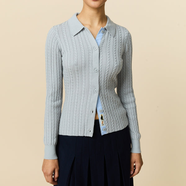 Rowing Blazers Women's Cable Knit Collared Cardigan Gray