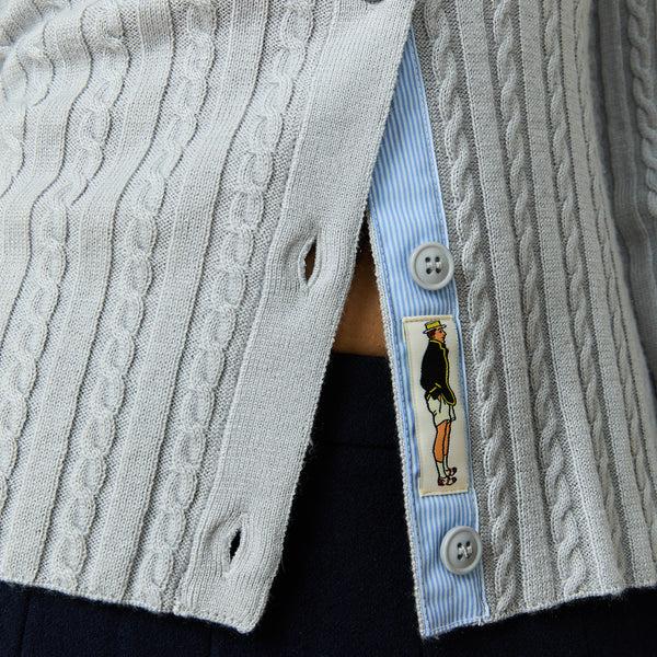 Rowing Blazers Women's Cable Knit Collared Cardigan Gray