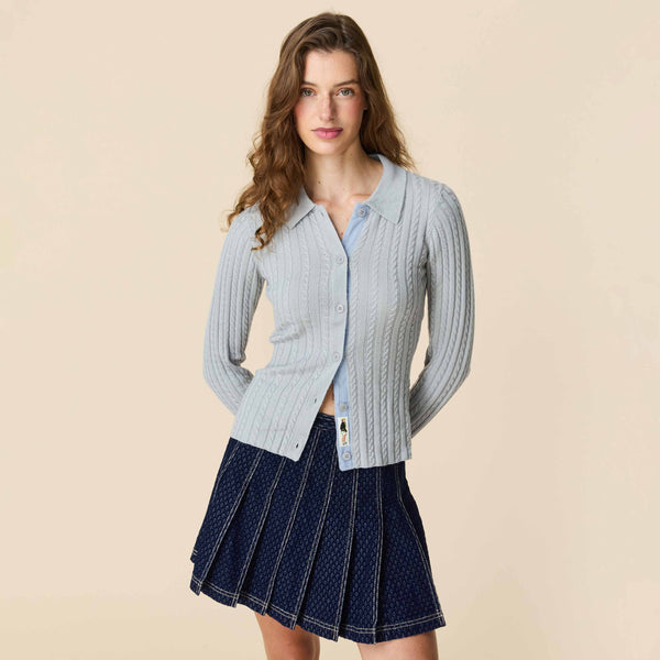 Rowing Blazers Women's Cable Knit Collared Cardigan Gray