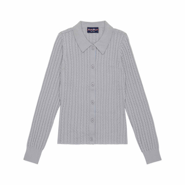 rowing blazers Women's Cable Knit Collared Cardigan Gray