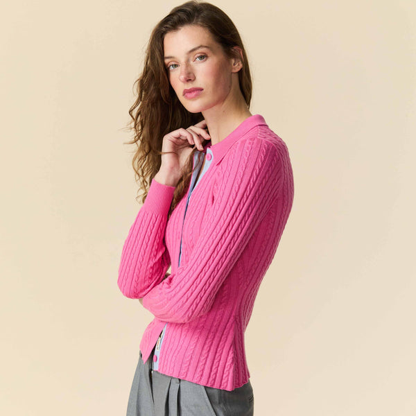 Rowing Blazers Women's Cable Knit Collared Cardigan Pink