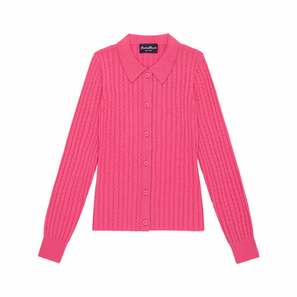 rowing blazers Women's Cable Knit Collared Cardigan Pink