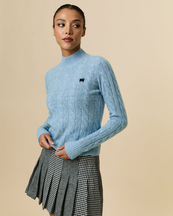 Rowing Blazers Women's Cashmere Cable Sheep Turtleneck Blue