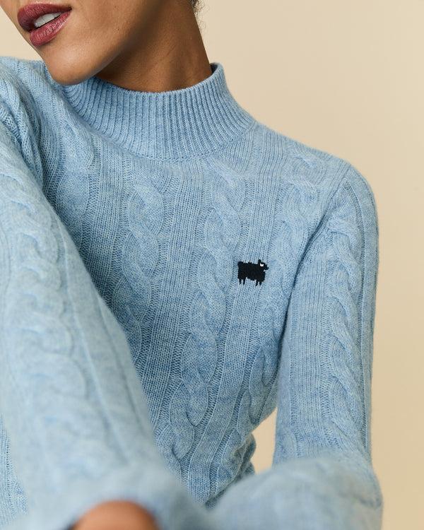 Rowing Blazers Women's Cashmere Cable Sheep Turtleneck Blue