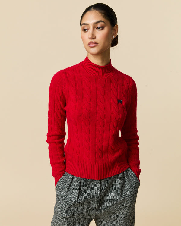 Rowing Blazers Women's Cashmere Cable Sheep Turtleneck Diana Red