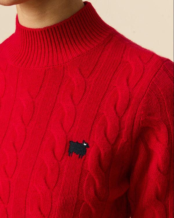 Rowing Blazers Women's Cashmere Cable Sheep Turtleneck Diana Red